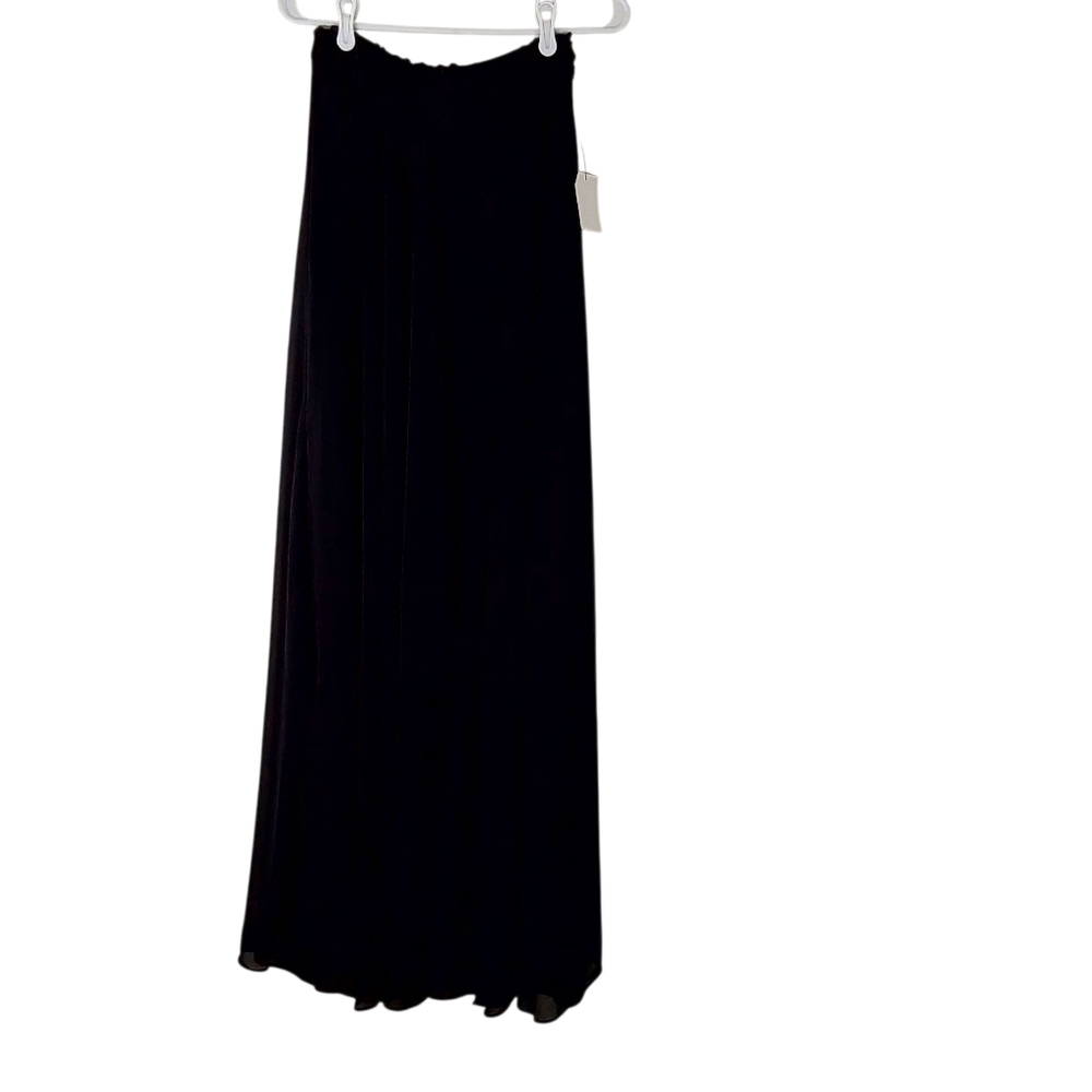 *Lulus Black Satin Midi Skirt With Lace Trim And Slit Size Small Flowy A Line